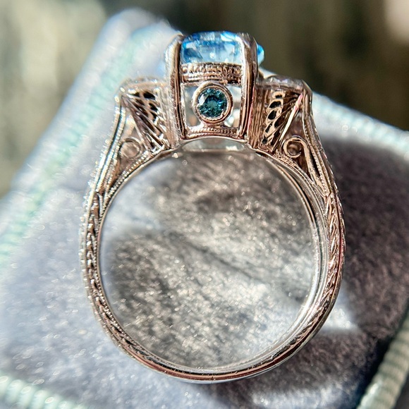 2.55 ctw Old European Cut Blue Lab and Natural Diamond Wedding Set - Picture 5 of 17